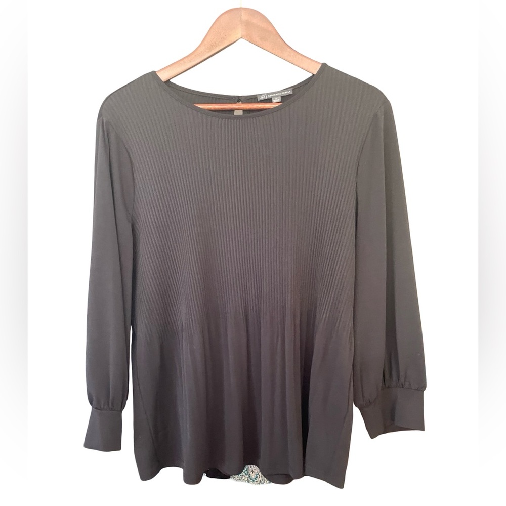 Adrianna Papell Black Pleated Long Sleeve Top Classic Elegant Blouse